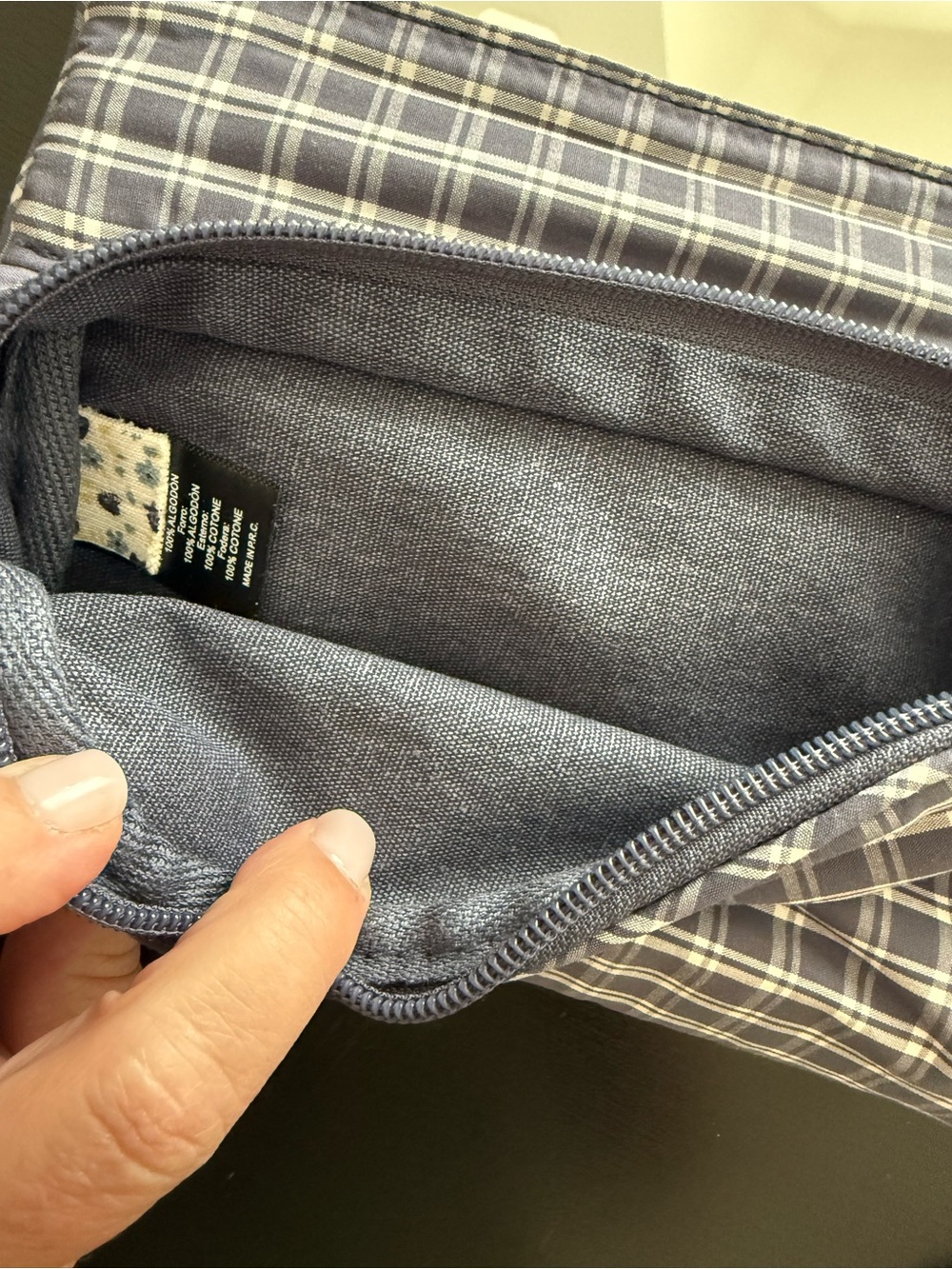 Brandy Melville white and blue plaid cotton wallet/makeup bag with mirror. - Picture 4 of 5